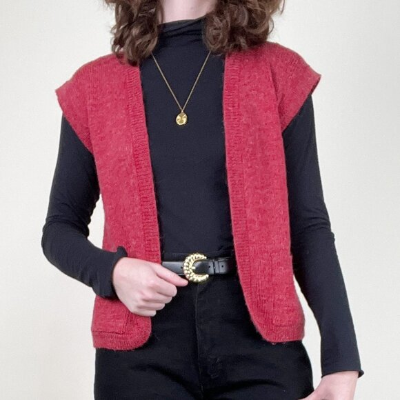 Vintage French Knit Sweater Vest Wool Open Front Wrap Parisian Cardigan 80s 90s - Picture 1 of 8